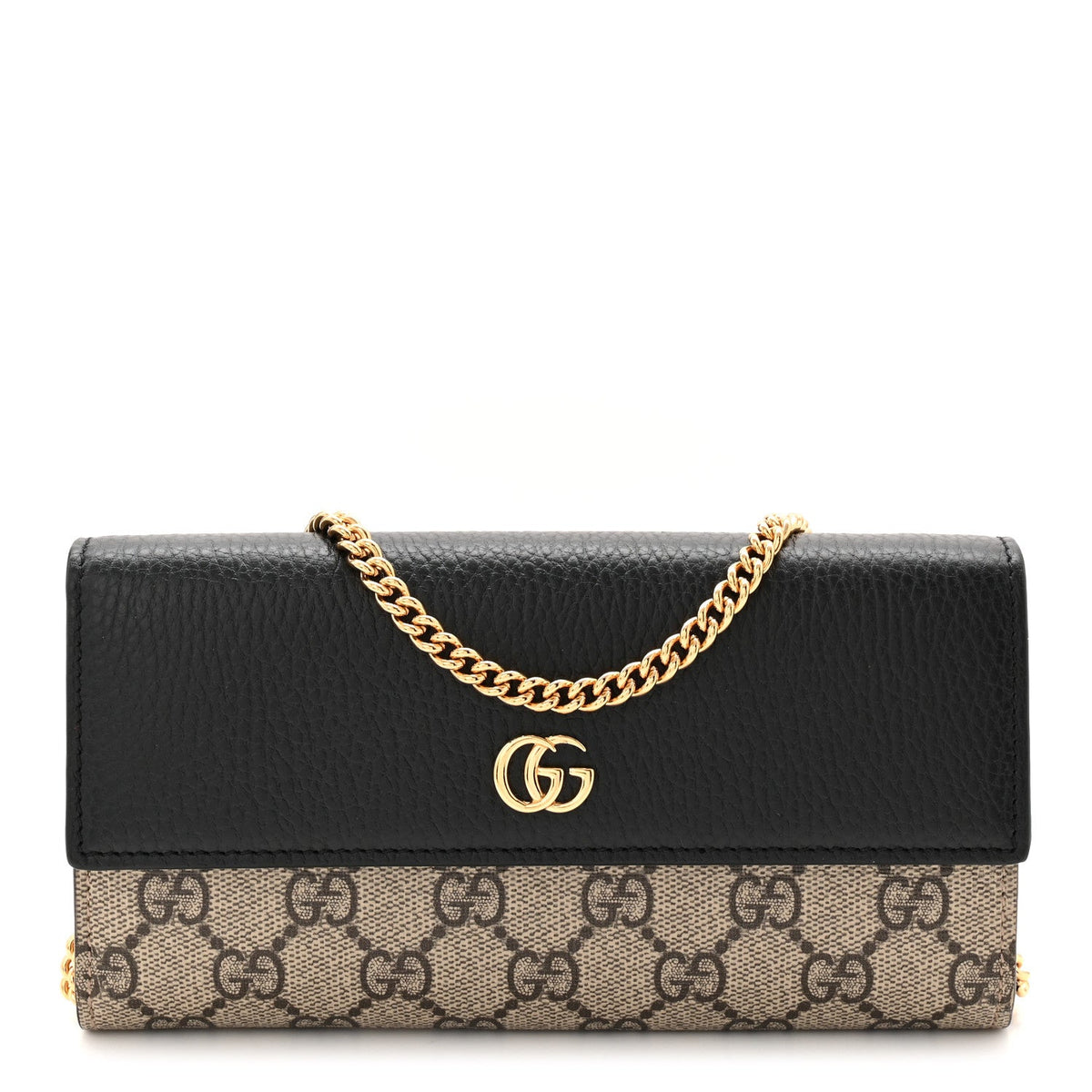 Dollar Calfskin GG Supreme Monogram Petite GG Marmont Wallet Chain Bag Black Beige Ebony