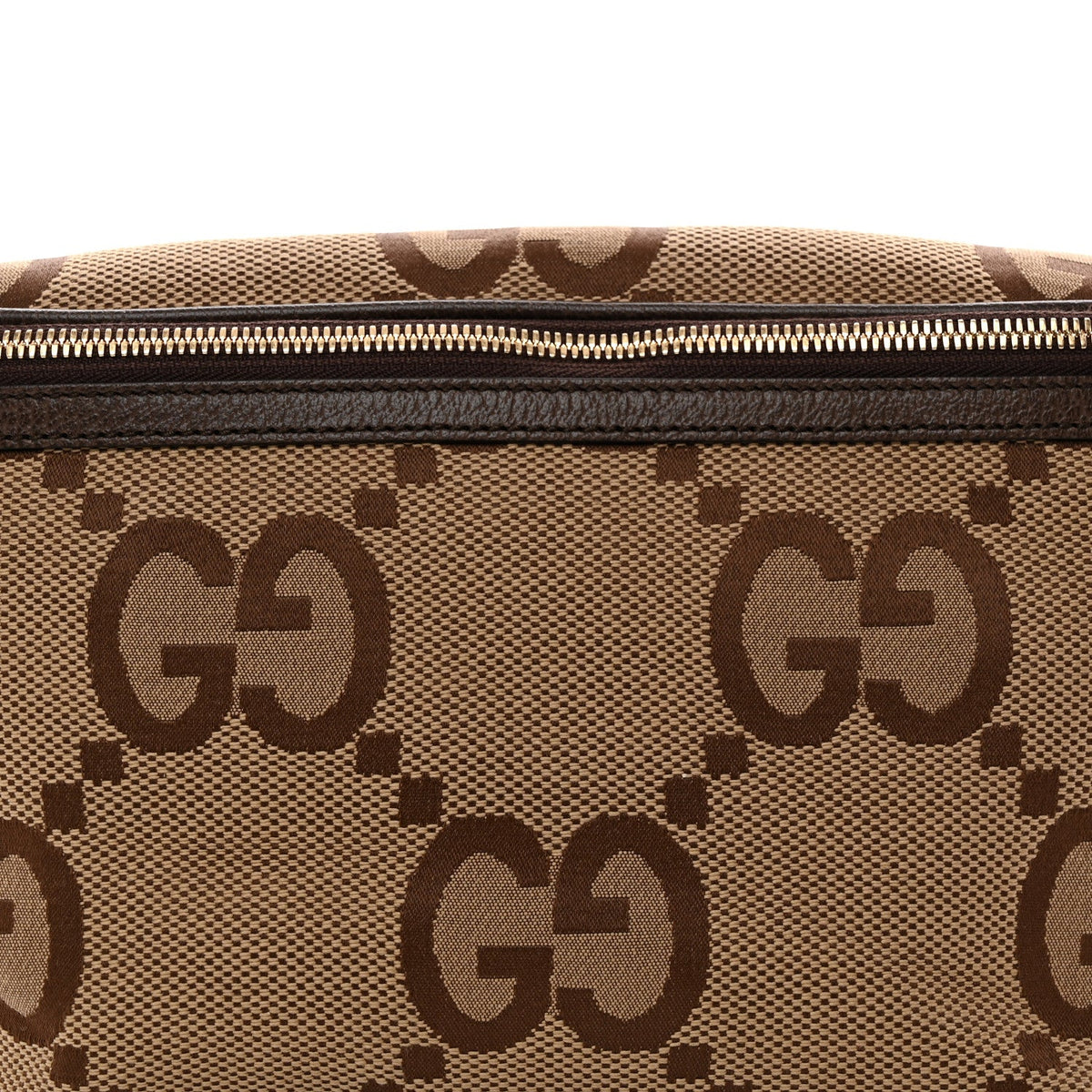 Monogram Jumbo GG Textured Dollar Calfskin Web Belt Bag Camel Ebony New Acero