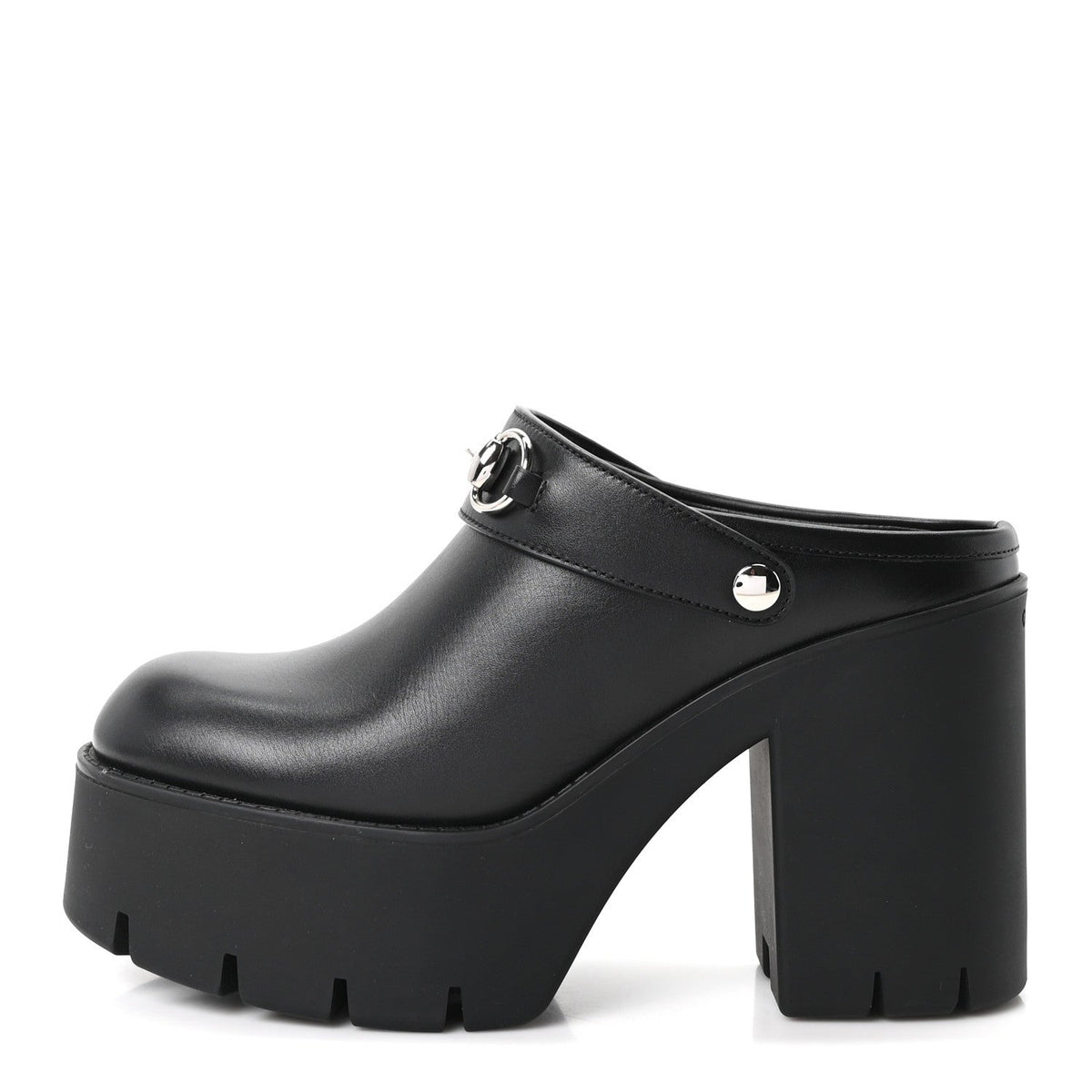 Real Betis Glamour Calfskin Horsebit Platform Mules 37 Black