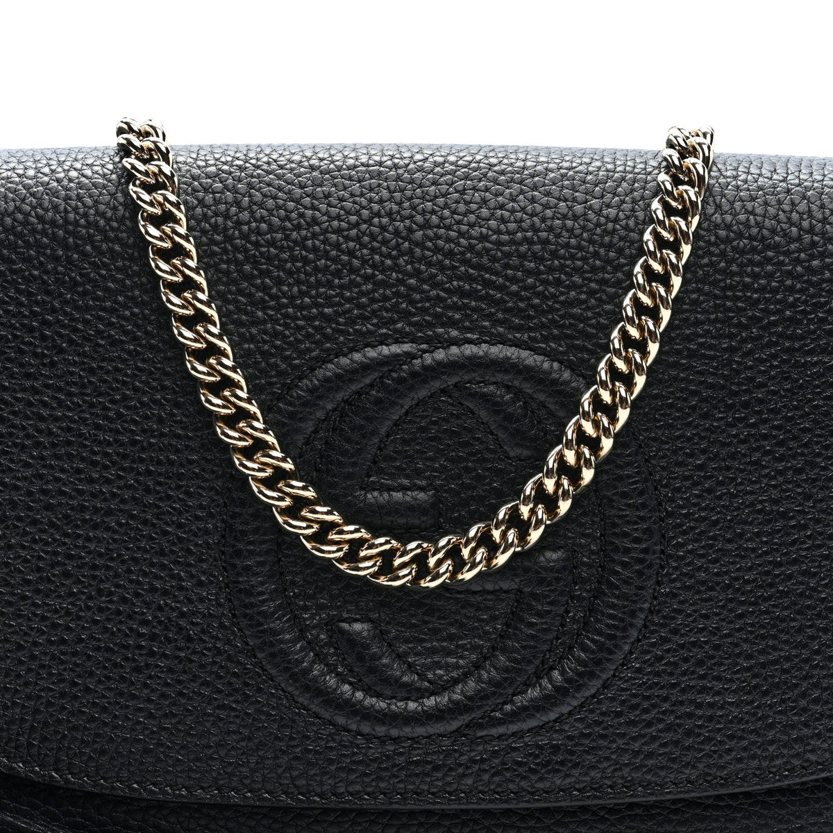 Pebbled Calfskin Medium Soho Flap Crossbody Black