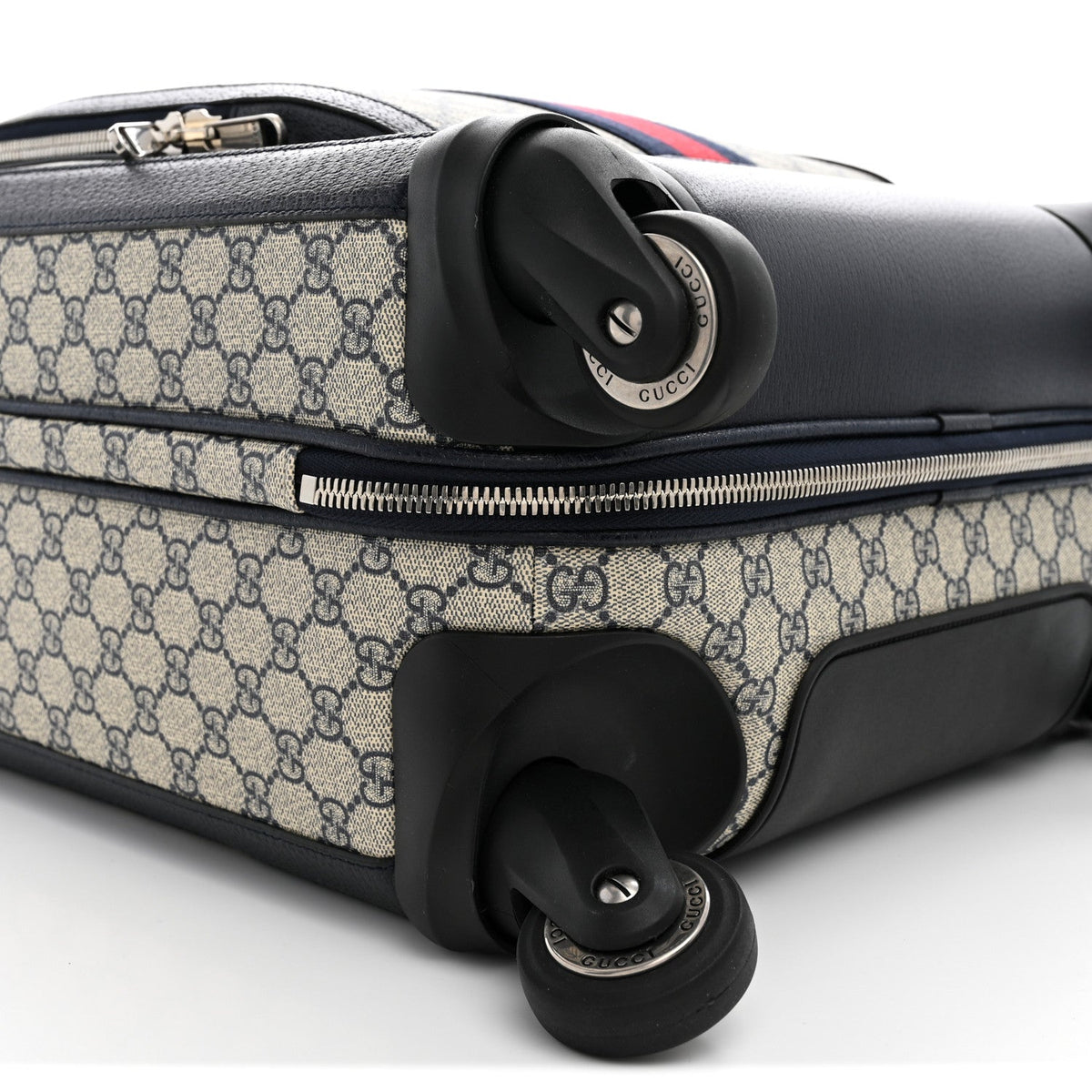 GG Supreme Monogram Textured Dollar Calfskin Web Small Savoy Cabin Trolley Beige Blue