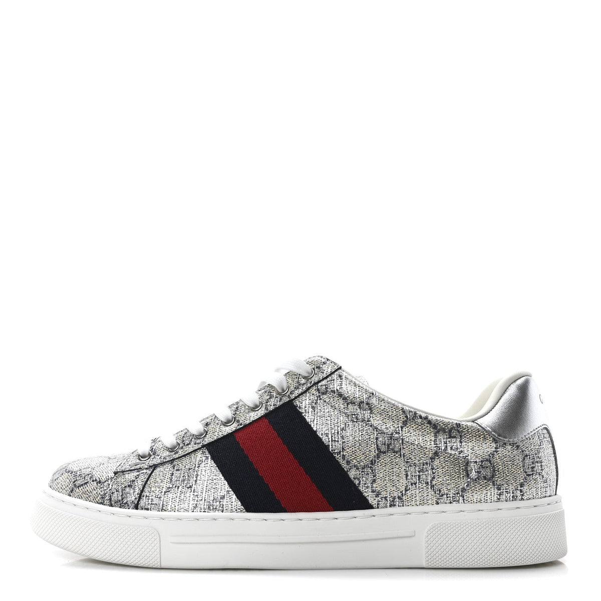 GG Supreme Monogram Metal Web Mens Ace Sneakers 7.5 Beige Blue Silver