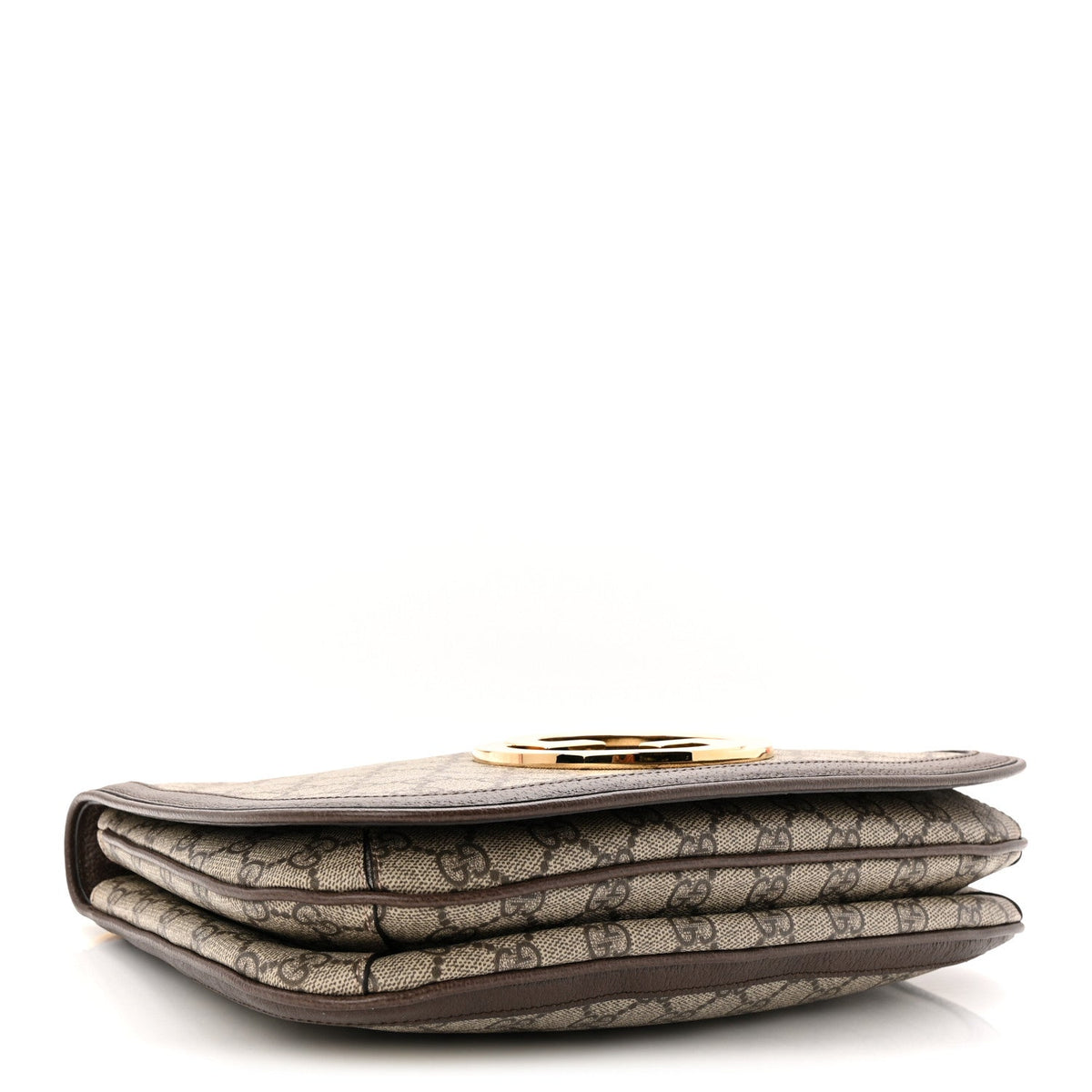 GG Supreme Monogram Textured Dollar Calfskin Web Medium Blondie Top Handle Shoulder Flap Bag Beige Ebony New Acero