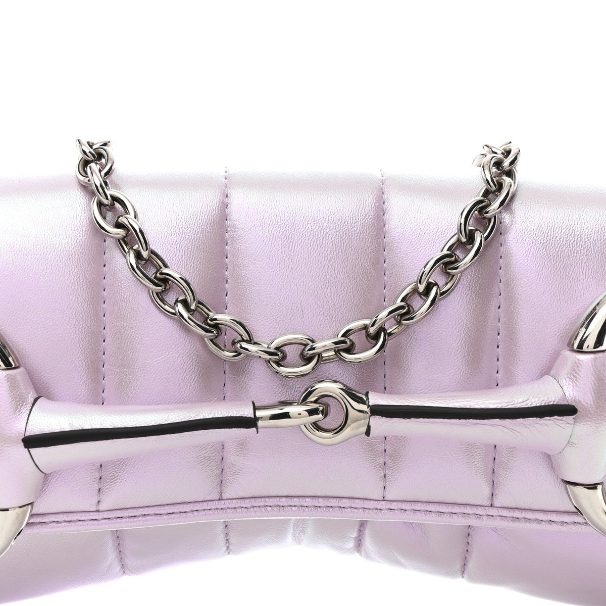 Iridescent Nappa Vertical Matelasse Medium Maxi Horsebit Chain Shoulder Bag Escape Pink
