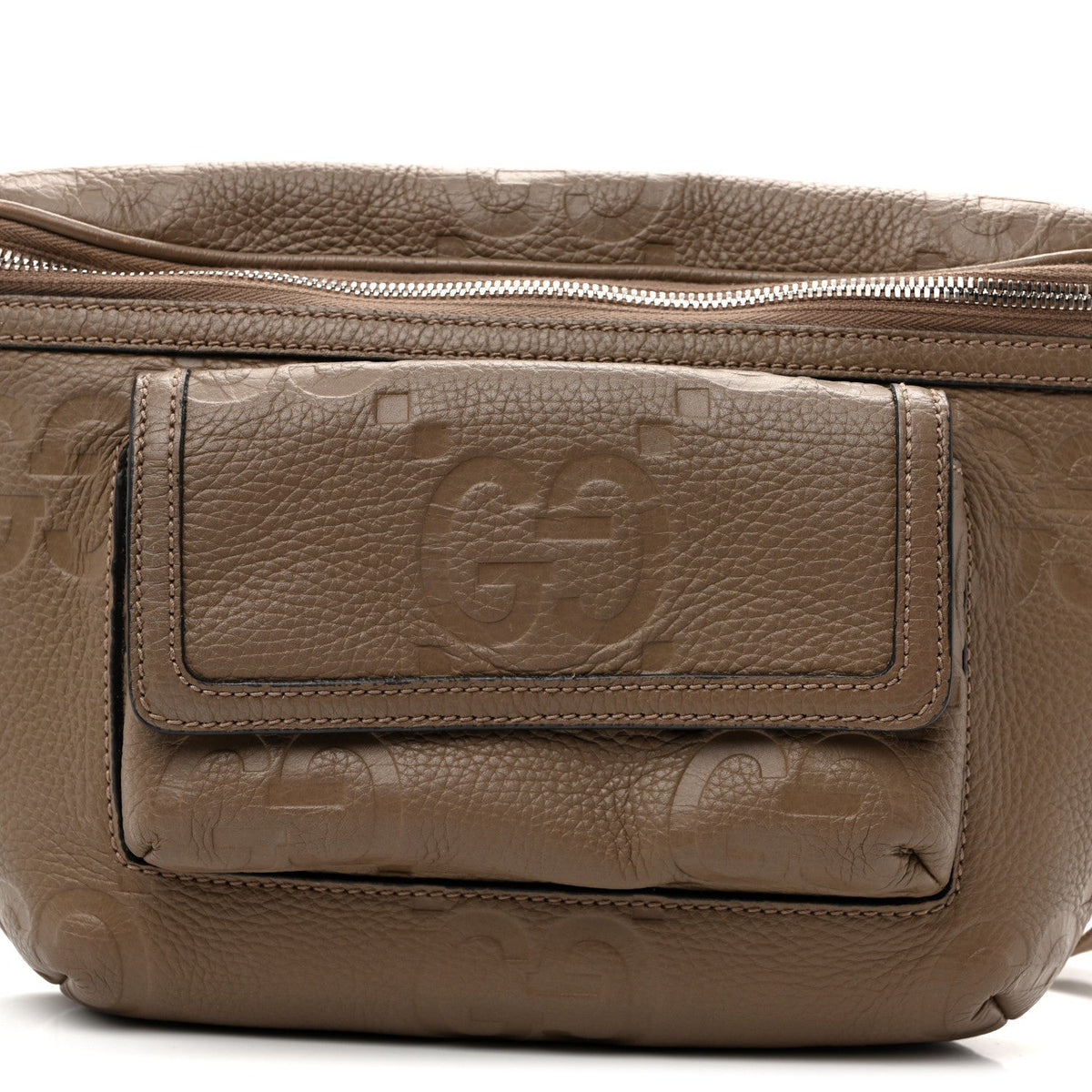 Piuma Calfskin Jumbo GG Embossed Pocket Belt Bag  Good Taupe