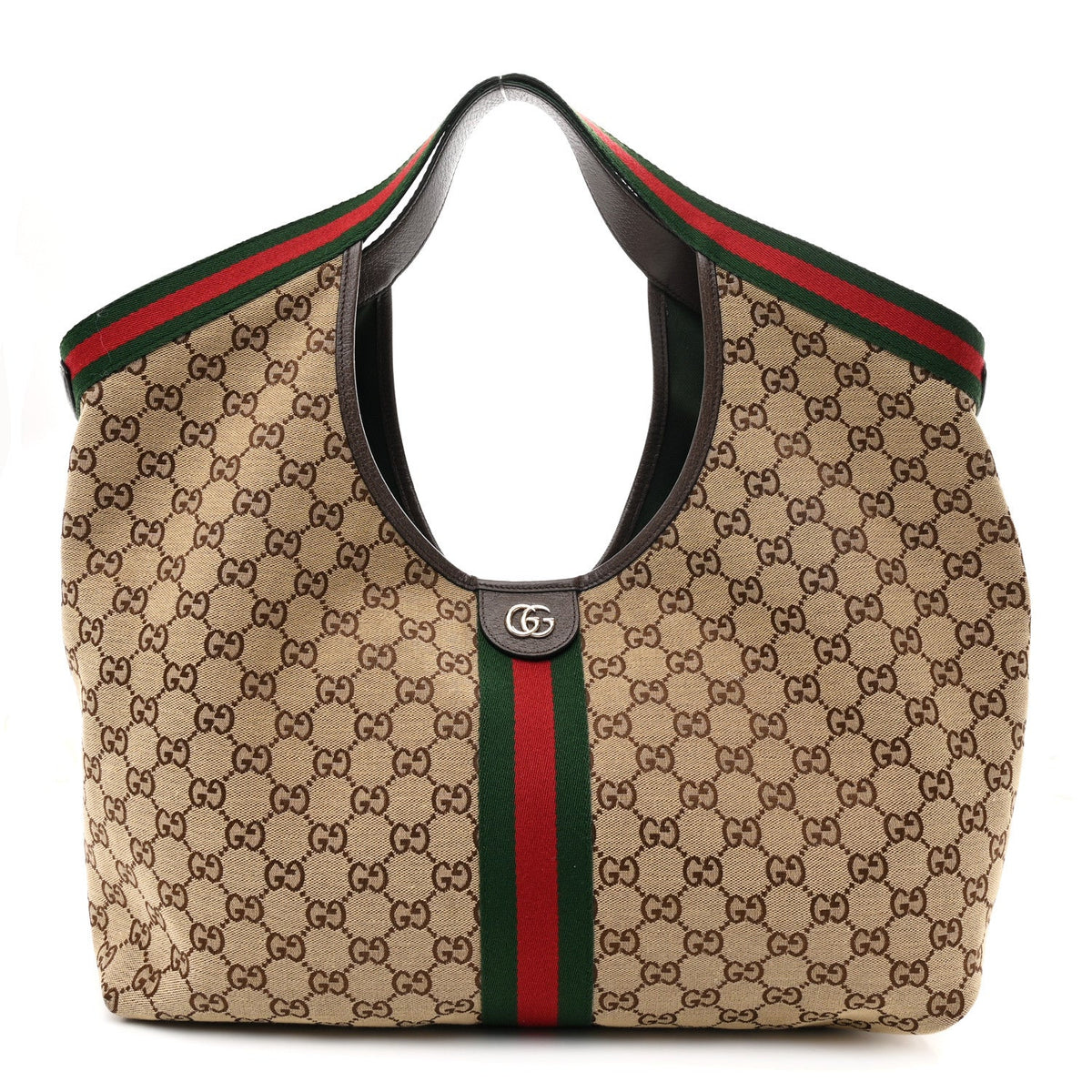 GG Monogram Web Large Giglio Tote Beige Brown