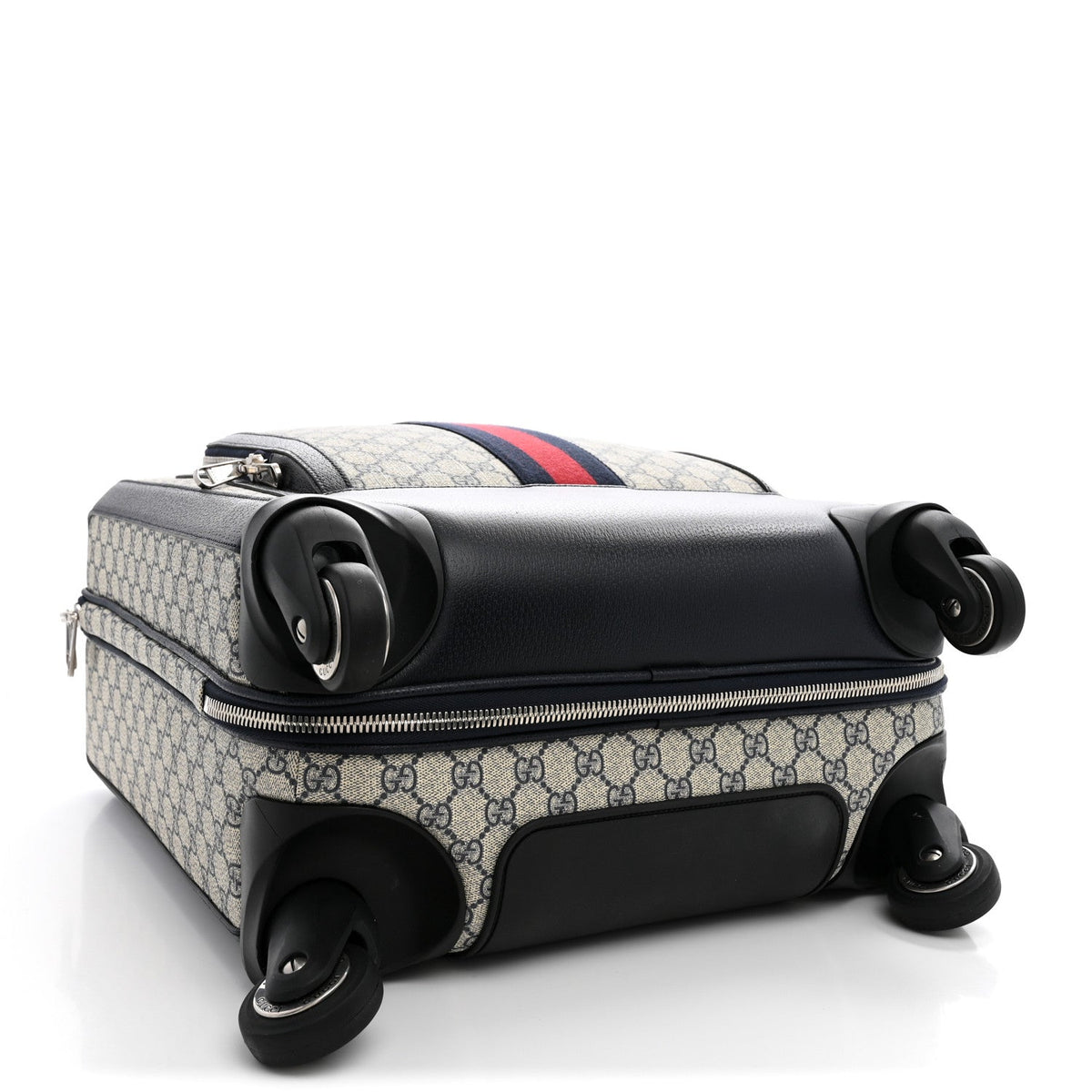 GG Supreme Monogram Textured Dollar Calfskin Web Small Savoy Cabin Trolley Beige Blue