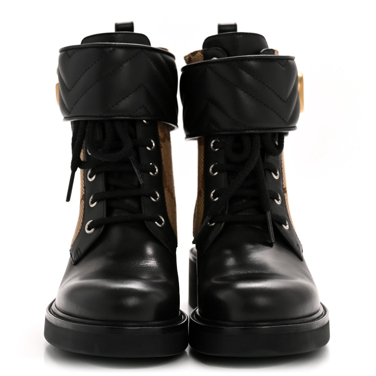 Flores Calfskin Monogram Maxi GG Nappa Matelasse Double G 40mm Ankle Boots 36.5 Black Camel Ebony