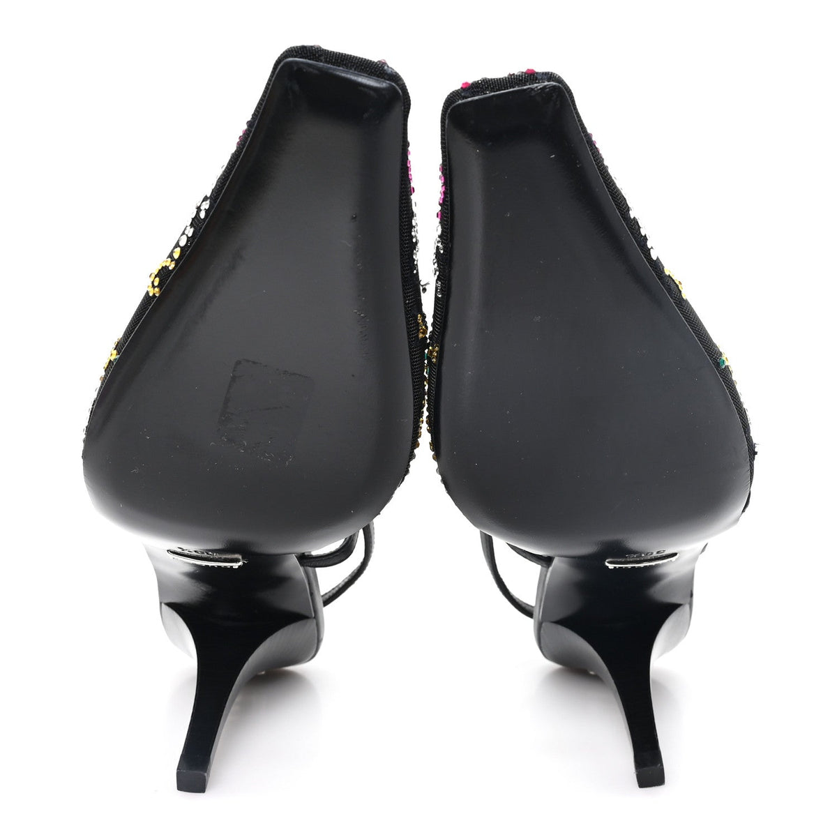 Tela Retino Nappa Charlotte Crystal GG Monogram Square G 75mm Slingback Pumps 39.5 Black