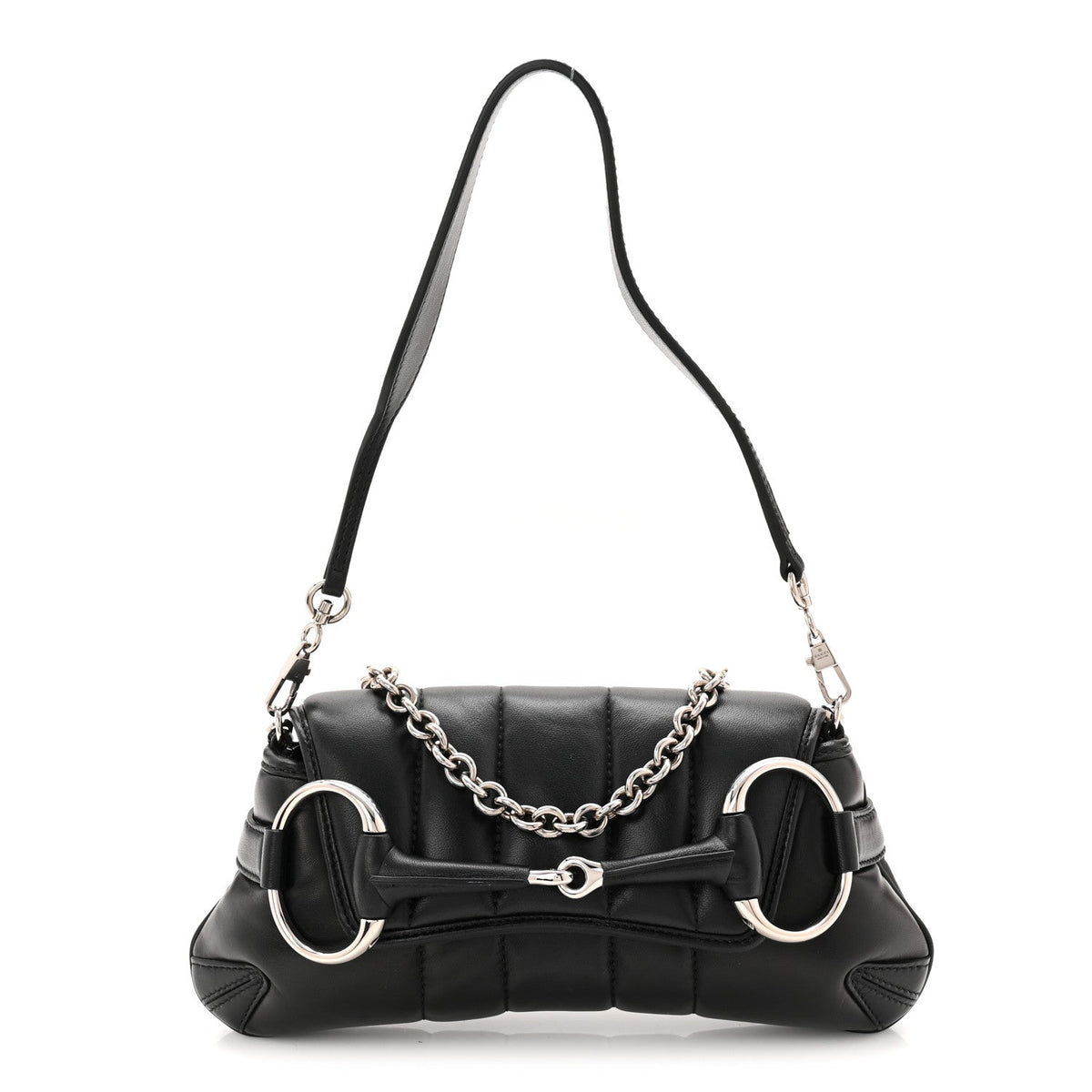 Nappa Vertical Matelasse Small Maxi Horsebit Chain Shoulder Bag Black
