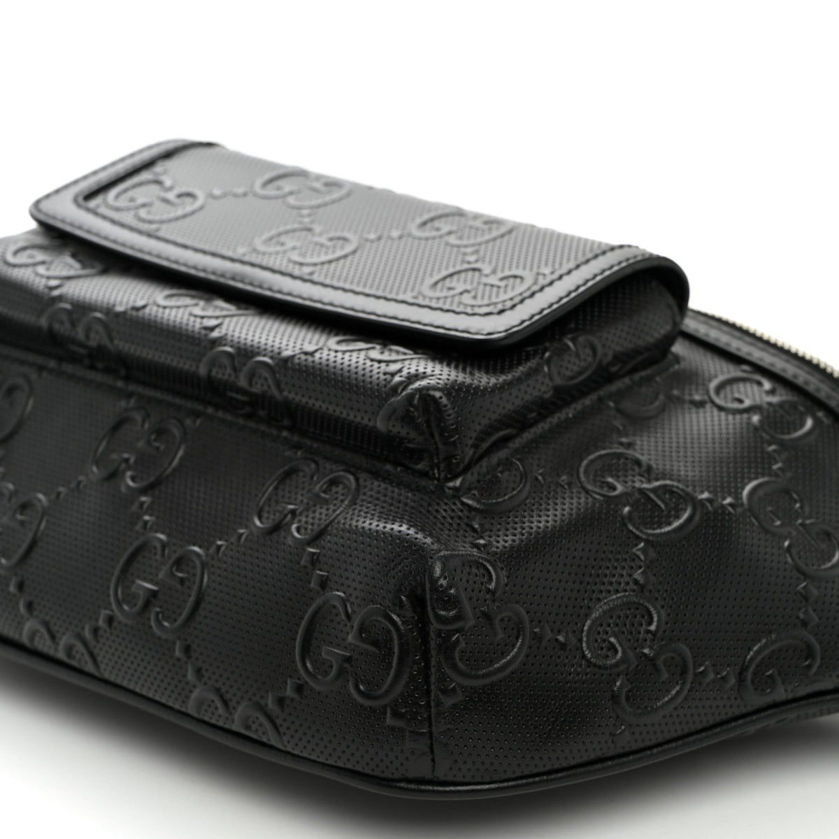 Calfskin GG Tennis Embossed Pocket Belt Bag Black
