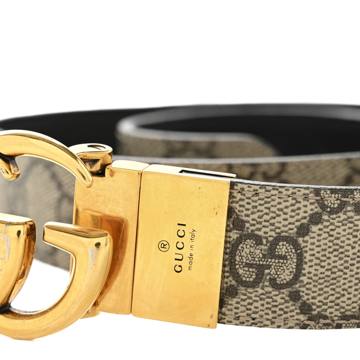 GG Supreme Monogram Plutone Calfskin Double G Reversible 75 30 Belt Beige Ebony New Acero