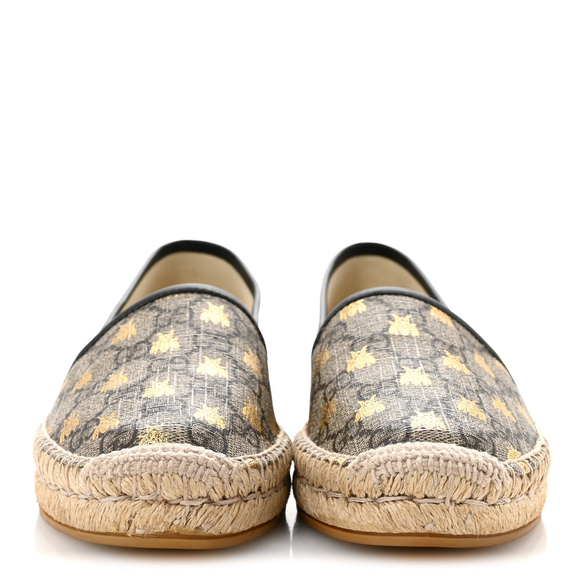 GG Supreme Monogram Bees Espadrille Flats 38 Beige Ebony Oro Black