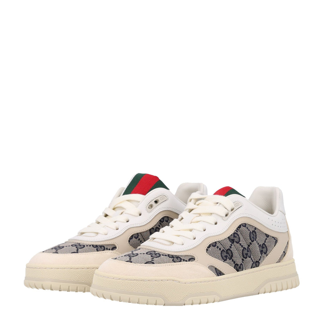 Calfskin Suede GG Monogram Re-Web Womens Sneakers 38.5 White Beige Ebony