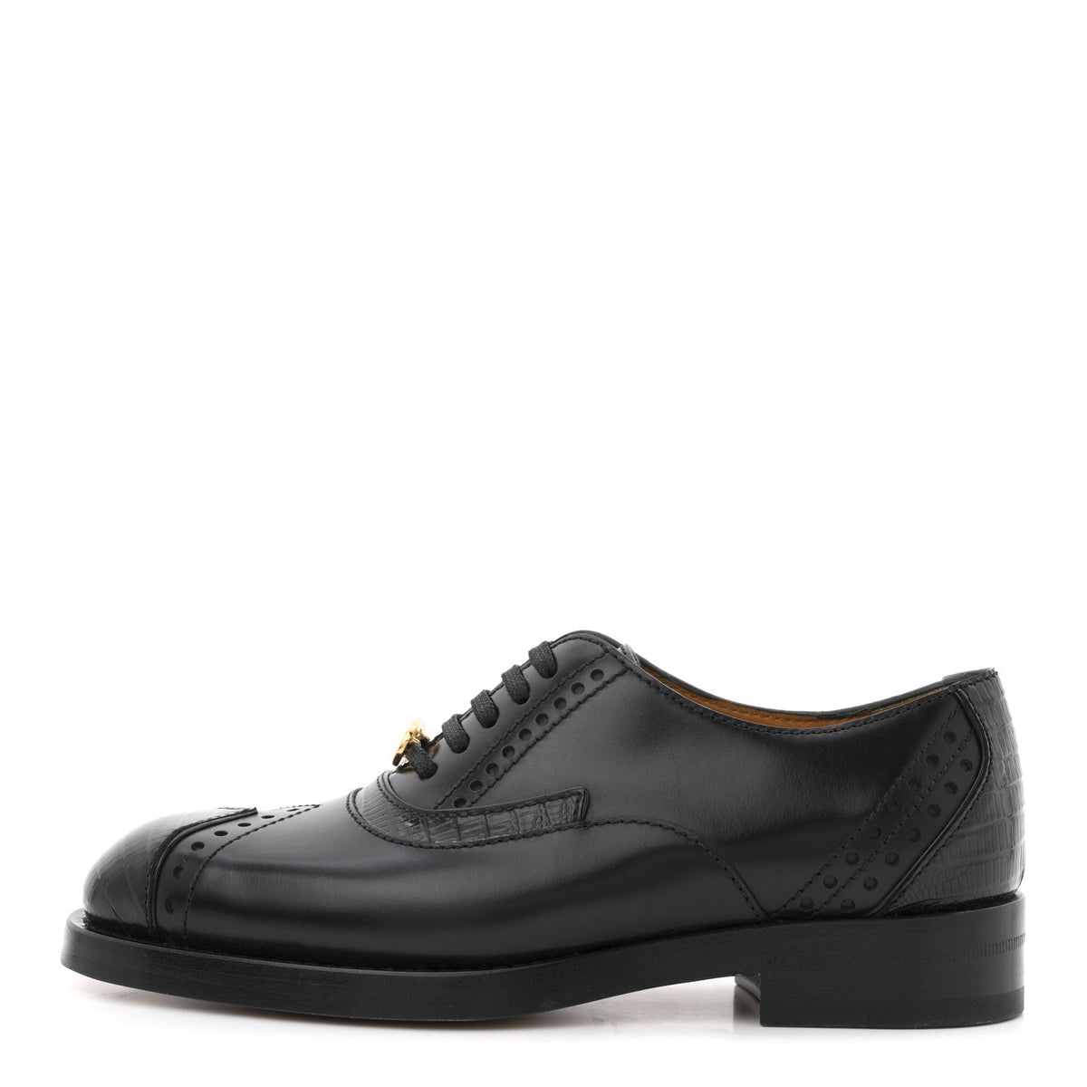 Glossy Calfskin Tejus Womens Lace Up Loafers 35 Black