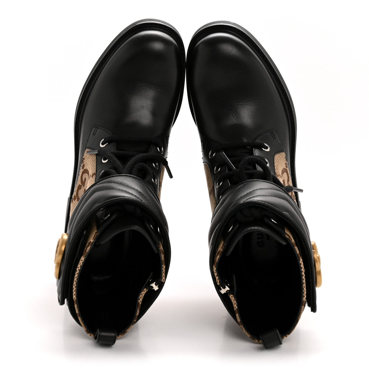 Flores Calfskin Monogram Maxi GG Nappa Matelasse Double G 40mm Ankle Boots 36.5 Black Camel Ebony