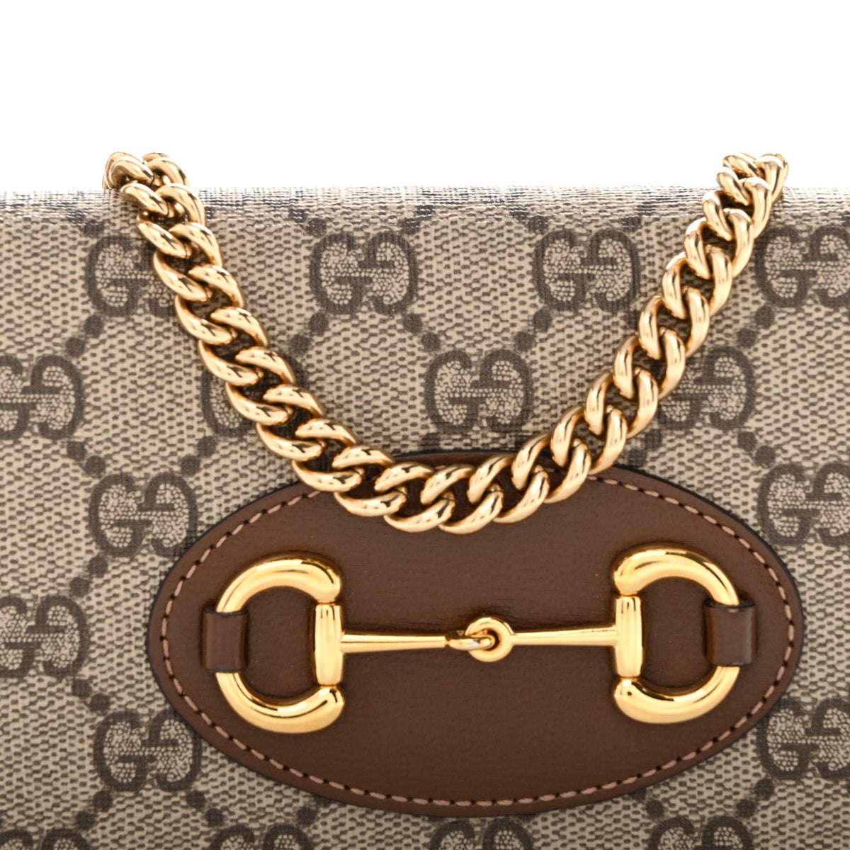 GG Supreme Monogram Azalea Calfskin Horsebit 1955 Wallet On Chain Beige Ebony Brown Sugar