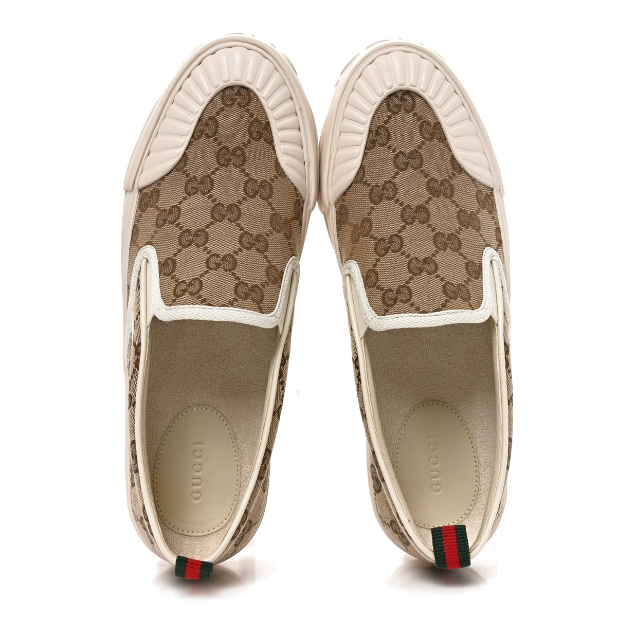 GG Monogram Womens Slip Sneakers 40 Beige Ebony Mystic White