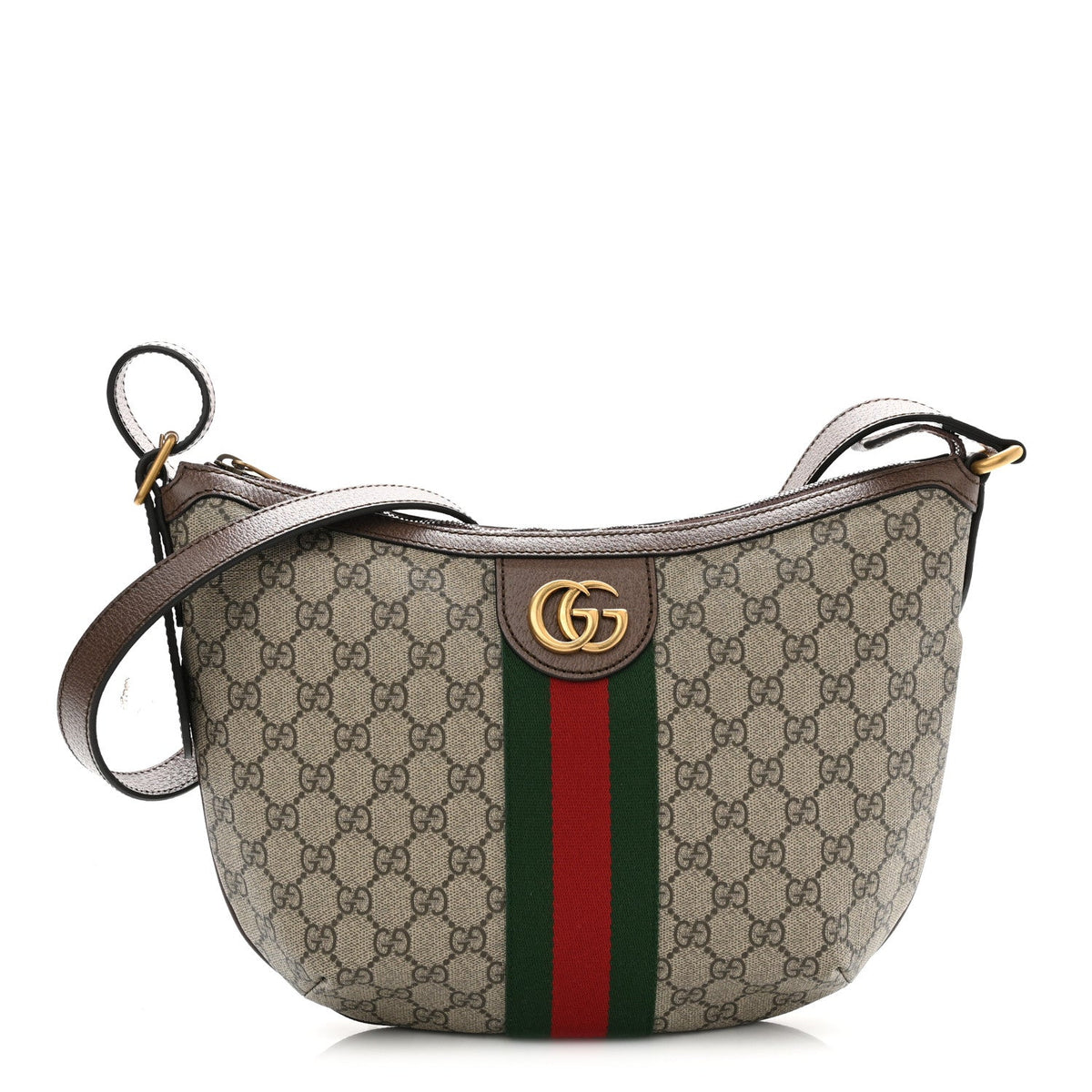 GG Supreme Monogram Web Small Ophidia Half Moon Hobo Brown