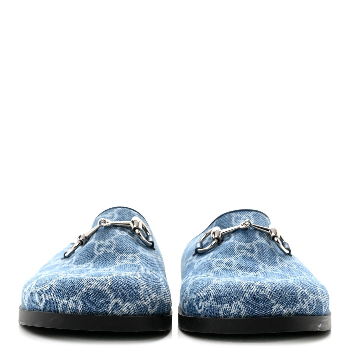 New Denim GG Monogram Granada Kid Womens Horsebit Mules 35 Blue