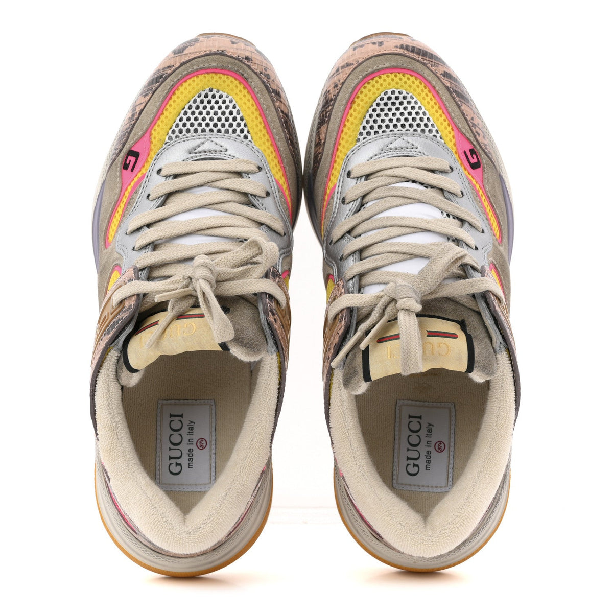 Suede Calfskin Tejus Printed Womens Ultrapace Sneakers 37.5 Pink Silver Oatmeal Yolk