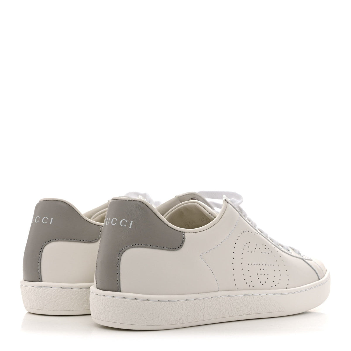 Calfskin Interlocking G Perforated Womens Ace Sneakers 37.5 White Grey Sky