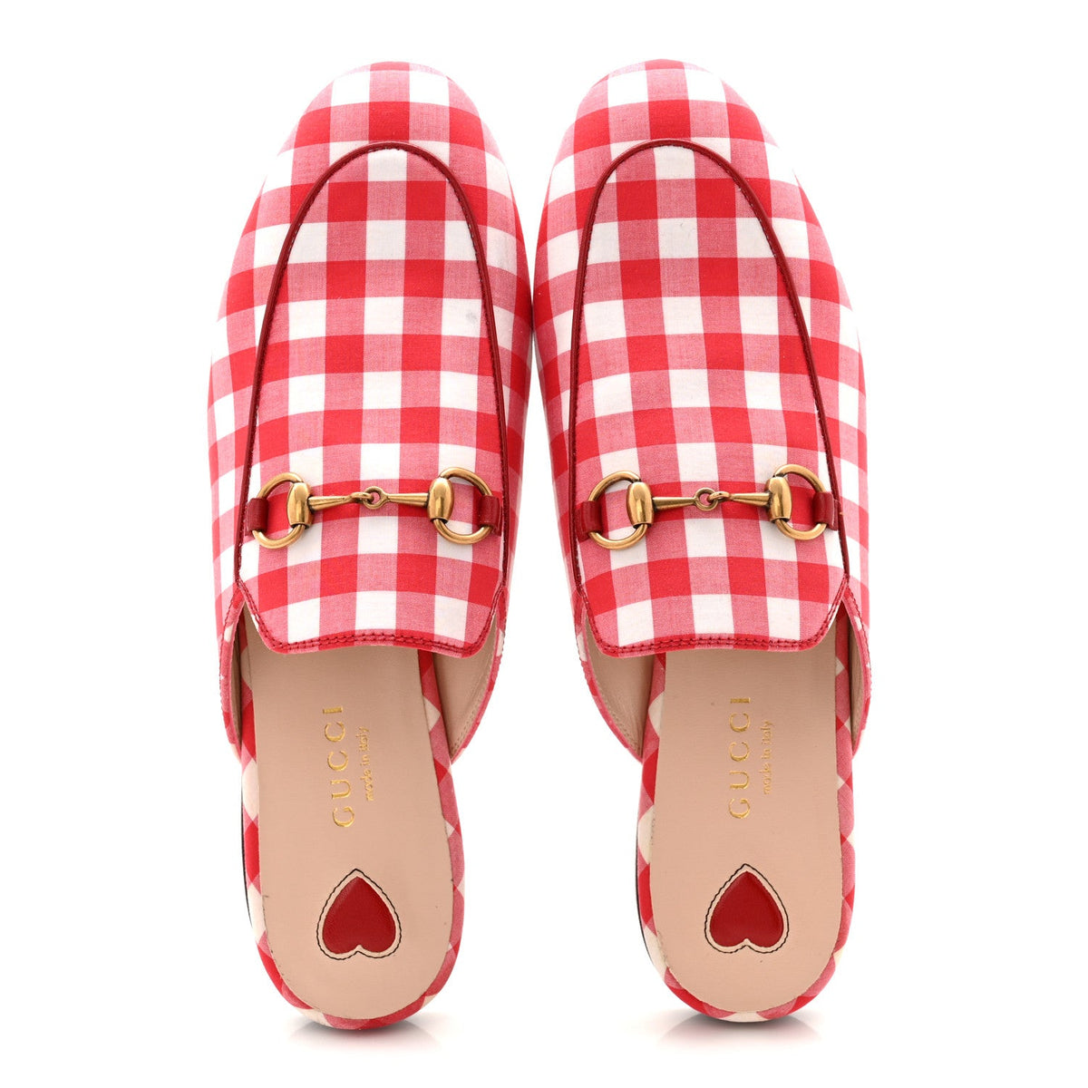 Cotton Gingham Womens Princetown Slippers 36 White Red