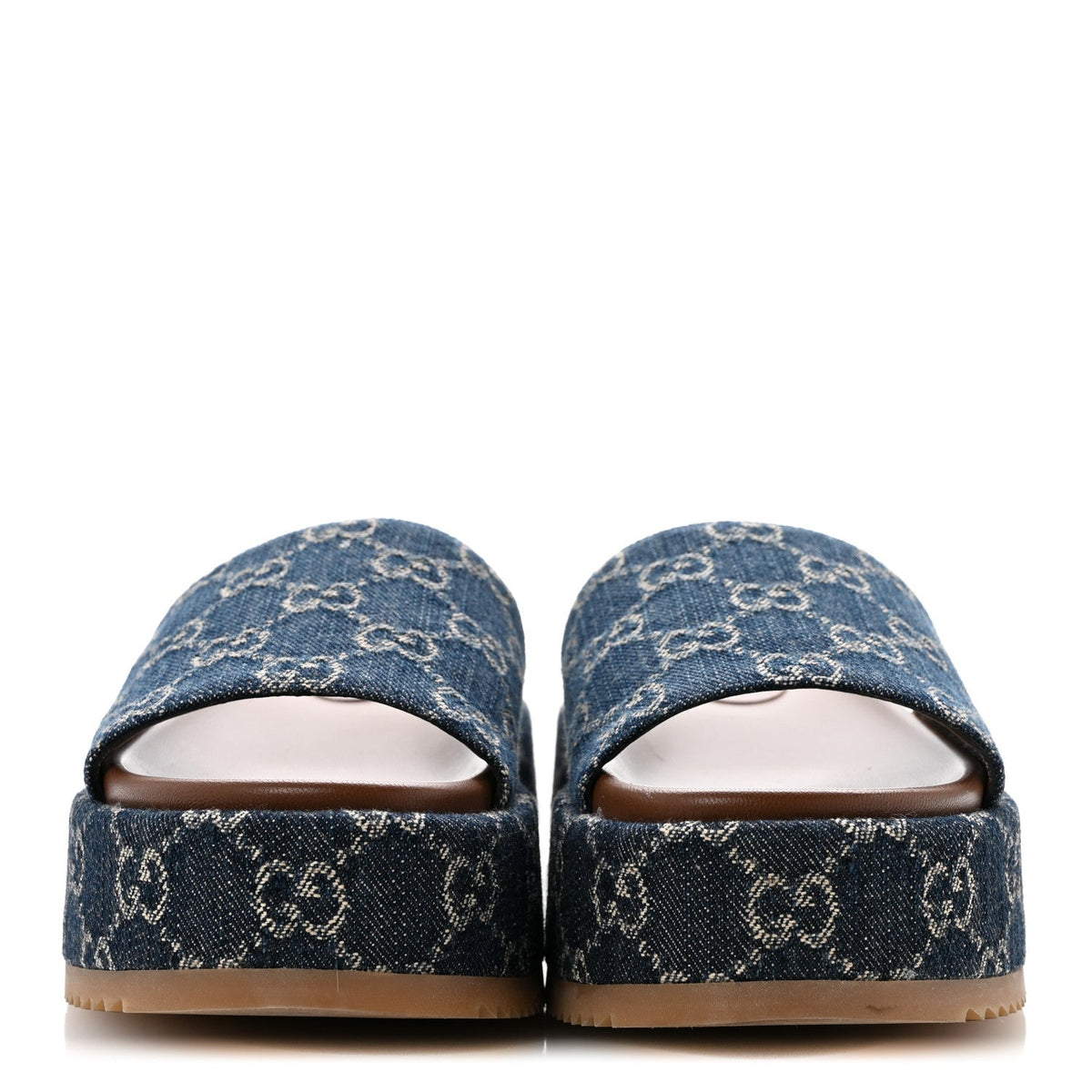 New Denim GG Monogram Angelina Platform 55mm Slide Sandals 36 Blue Tea