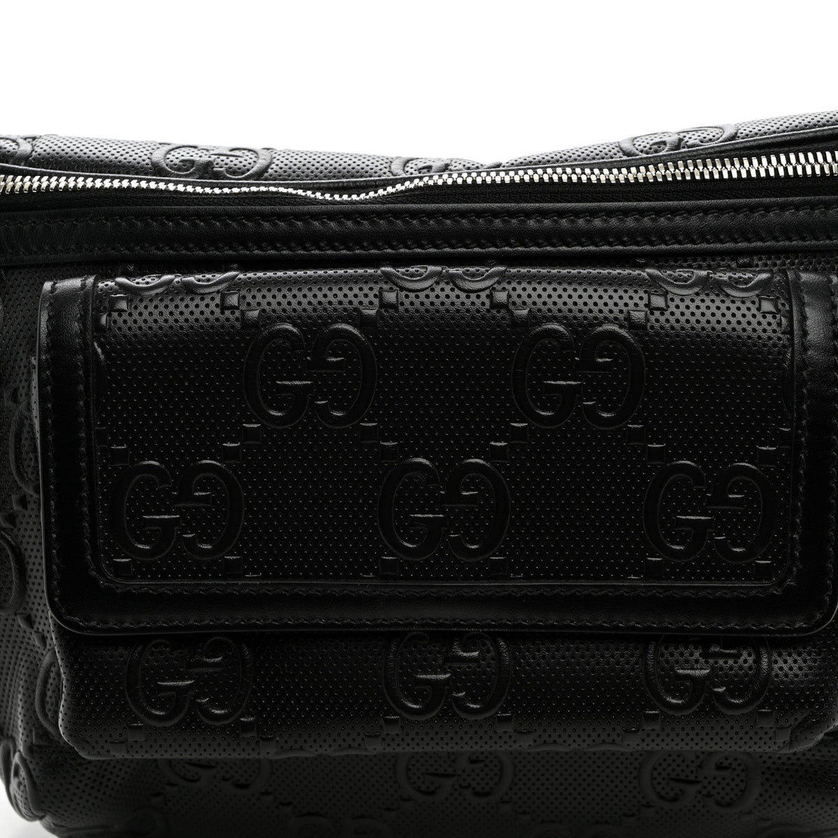 Calfskin GG Tennis Embossed Pocket Belt Bag Black