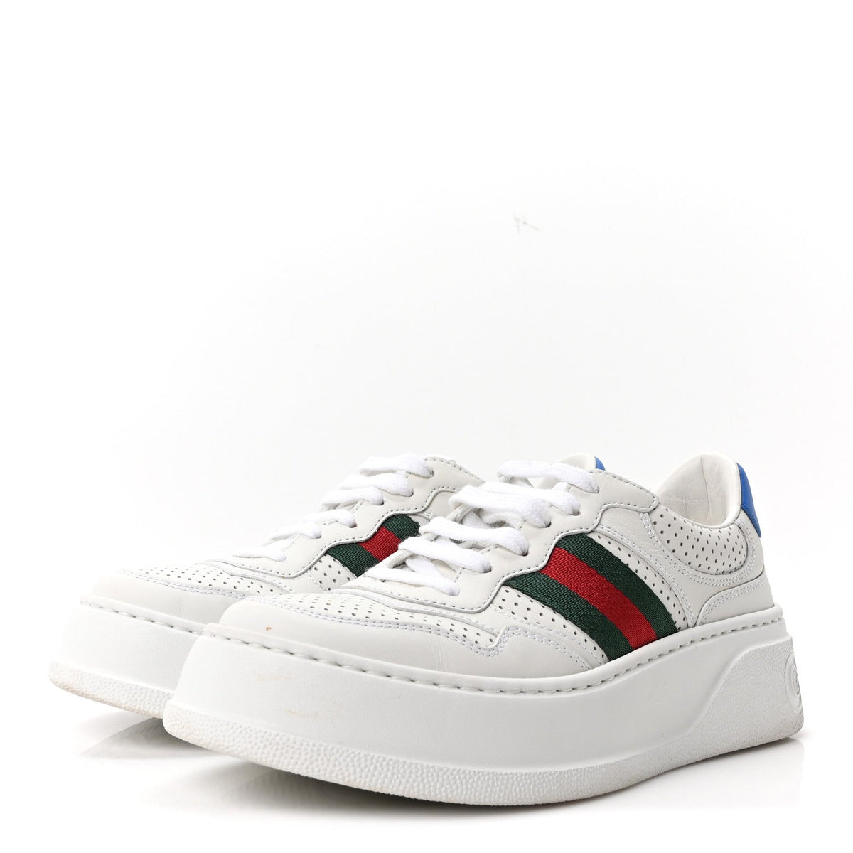 Calfskin Web Perforated Womens Platform 55mm Sneakers 37.5 White Bright Splash