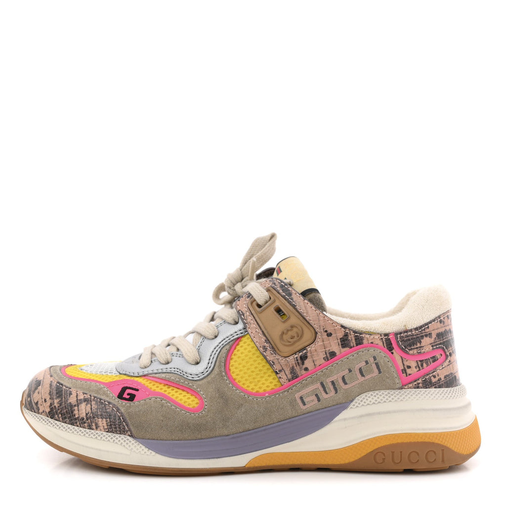 Suede Calfskin Tejus Printed Womens Ultrapace Sneakers 37.5 Pink Silver Oatmeal Yolk
