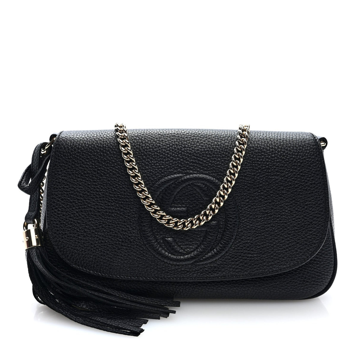 Pebbled Calfskin Medium Soho Flap Crossbody Black