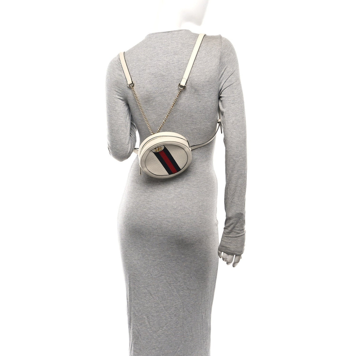 Textured Calfskin Web Mini Ophidia Round Backpack Mystic White