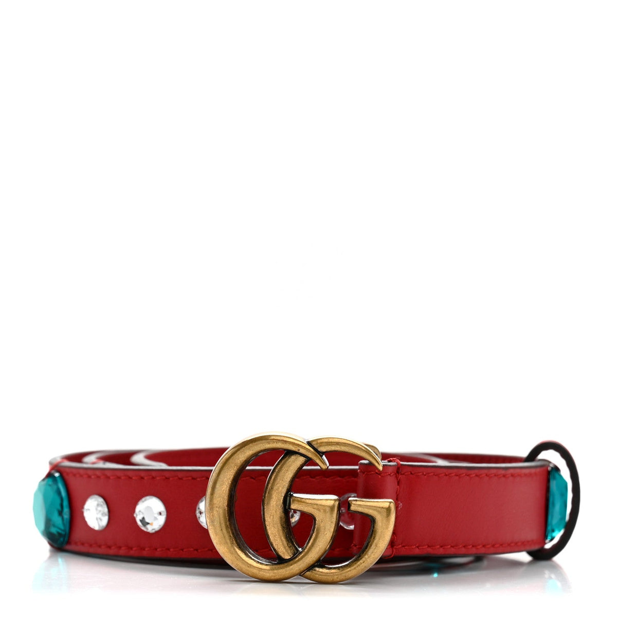Calfskin Crystal Embellished Double G Belt 75 30 Hibiscus Red