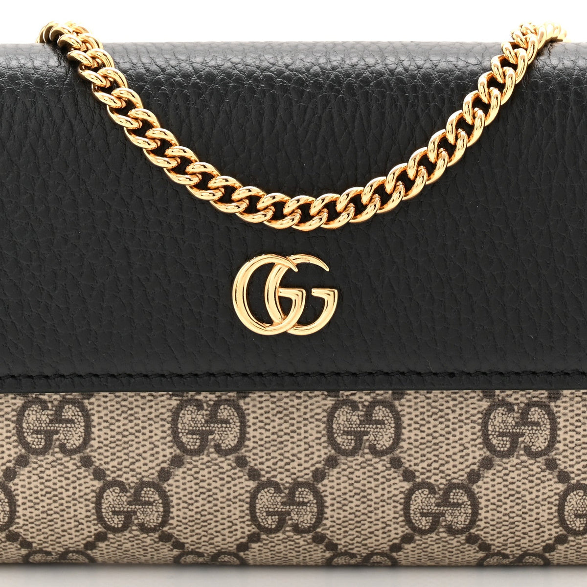 Dollar Calfskin GG Supreme Monogram Petite GG Marmont Wallet Chain Bag Black Beige Ebony