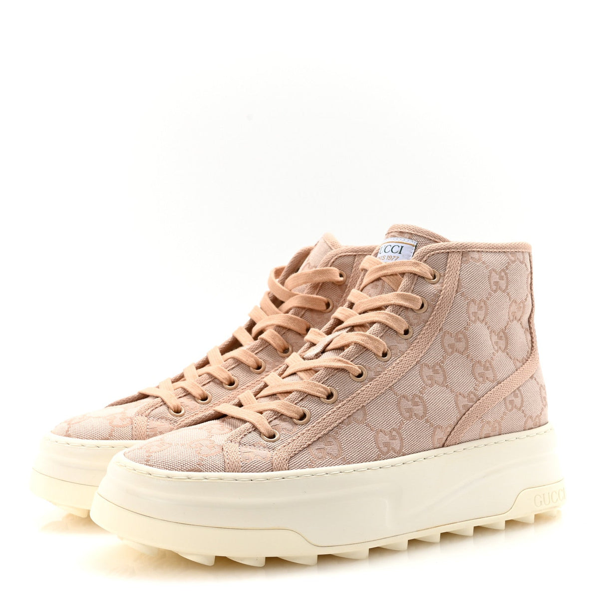 New Canvas GG Monogram Womens Tennis 1977 High Top 55mm Platform Sneakers 39 Skin Rose Dark Skin Rose