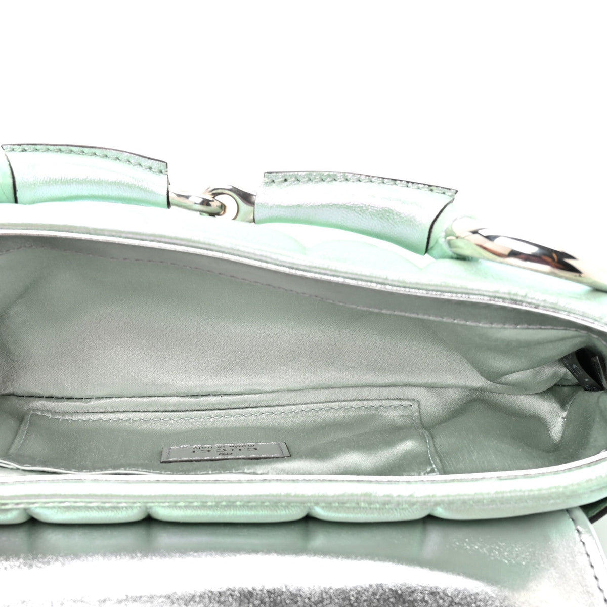 Iridescent Nappa Vertical Matelasse Small Maxi Horsebit Chain Shoulder Bag Iridescent Salvy Green
