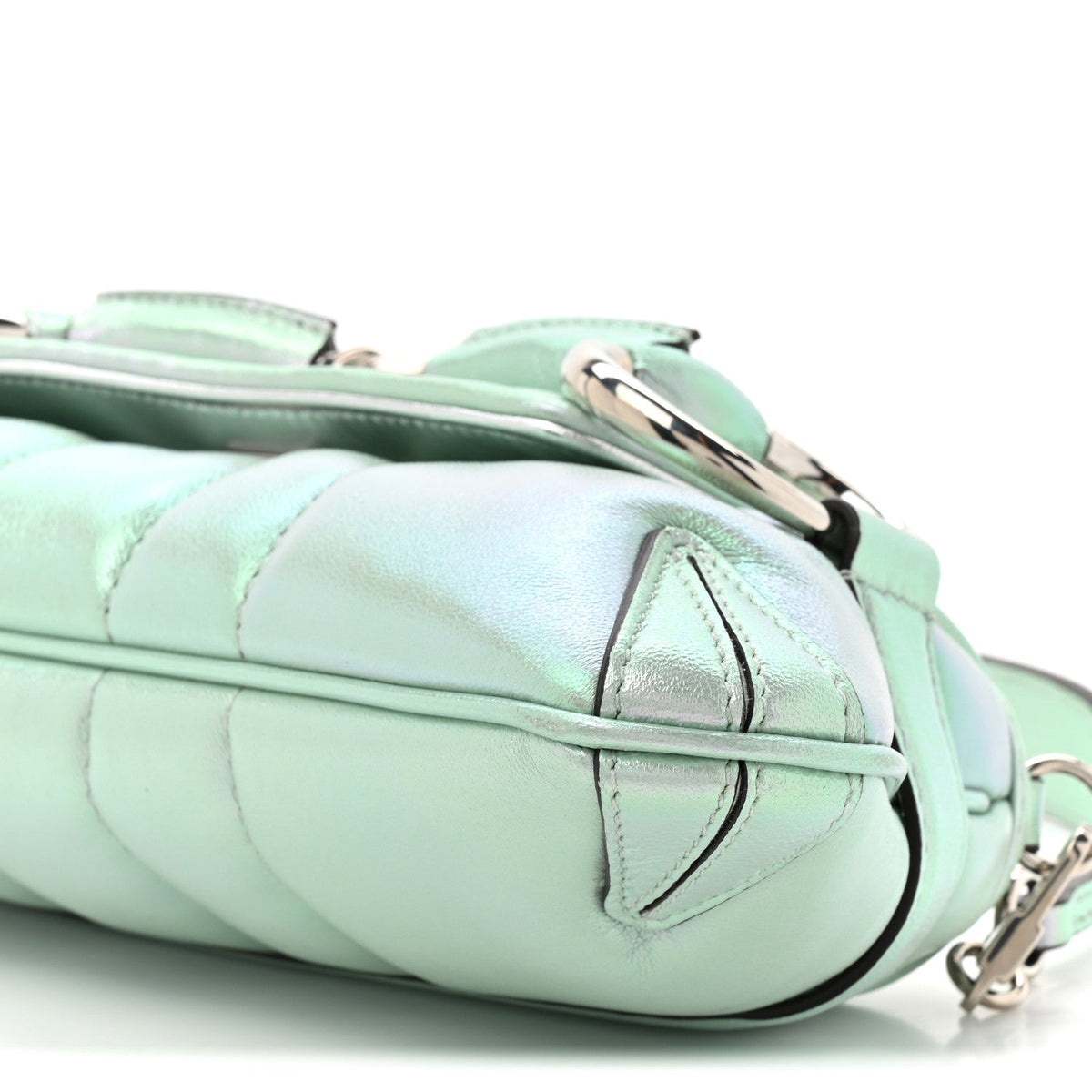 Iridescent Nappa Vertical Matelasse Small Maxi Horsebit Chain Shoulder Bag Iridescent Salvy Green