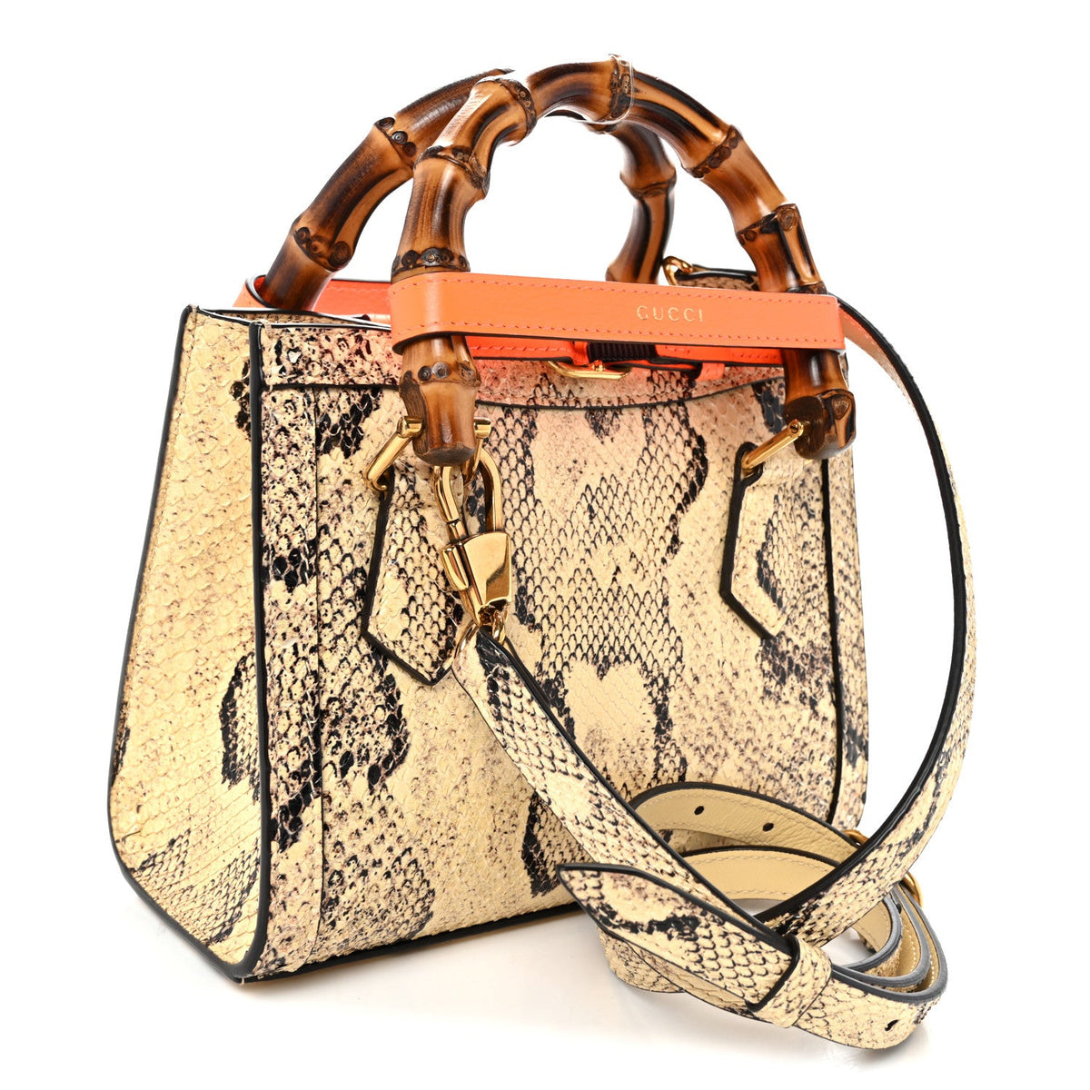 Snakeskin Mini Diana Tote Bag Beige