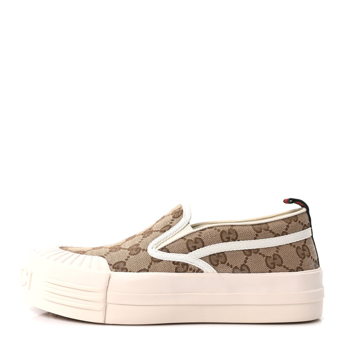 New Canvas GG Monogram Womens Slip On 30mm Sneakers 38 Beige Ebony Mystic White