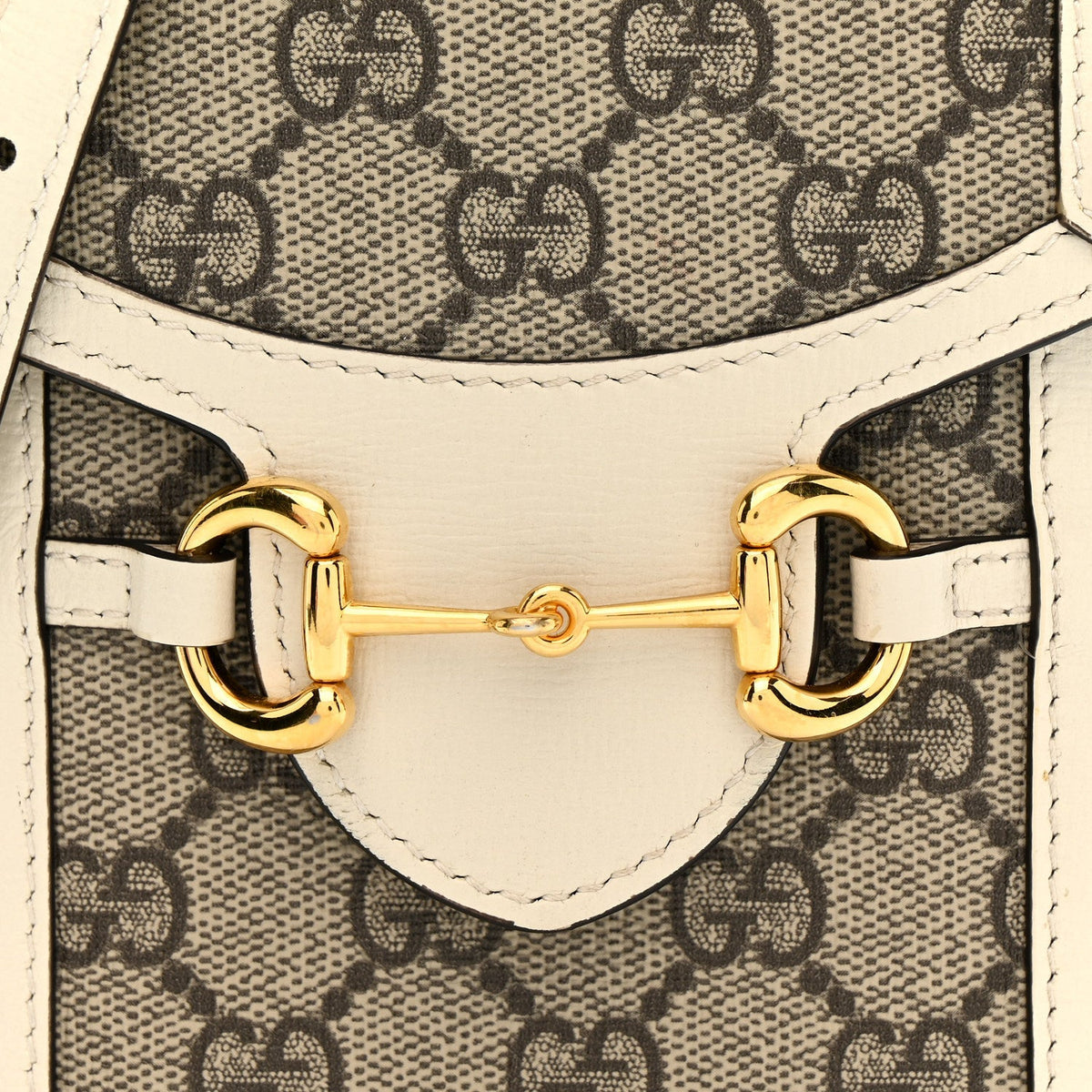 GG Supreme Monogram Azalea Calfskin Mini Horsebit 1955 Crossbody Bag Beige Ebony Mystic White