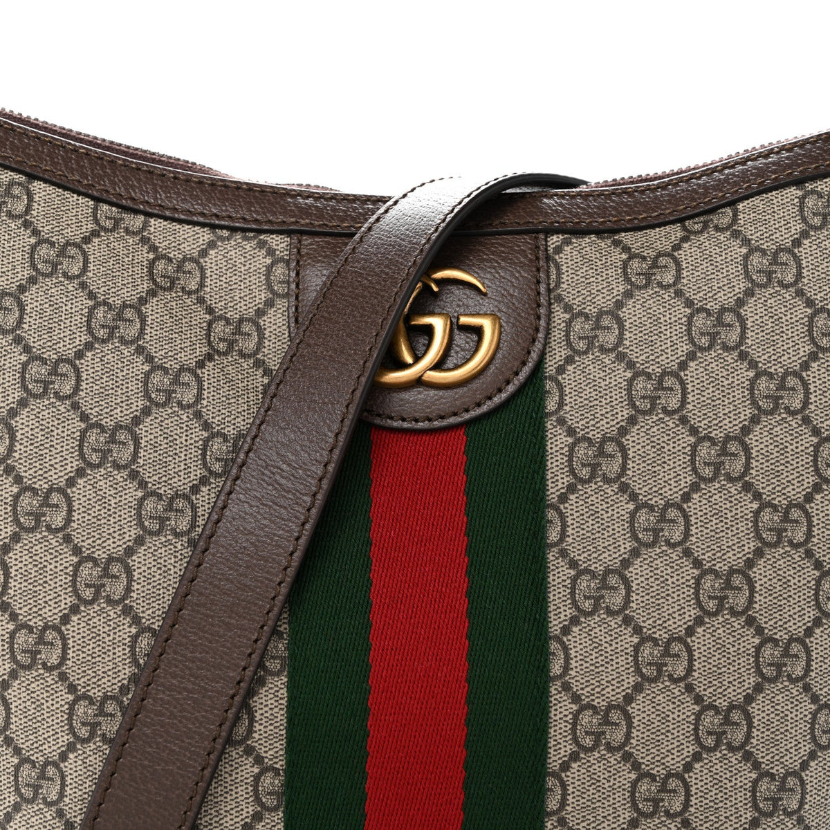 GG Supreme Monogram Web Small Ophidia Half Moon Hobo Brown