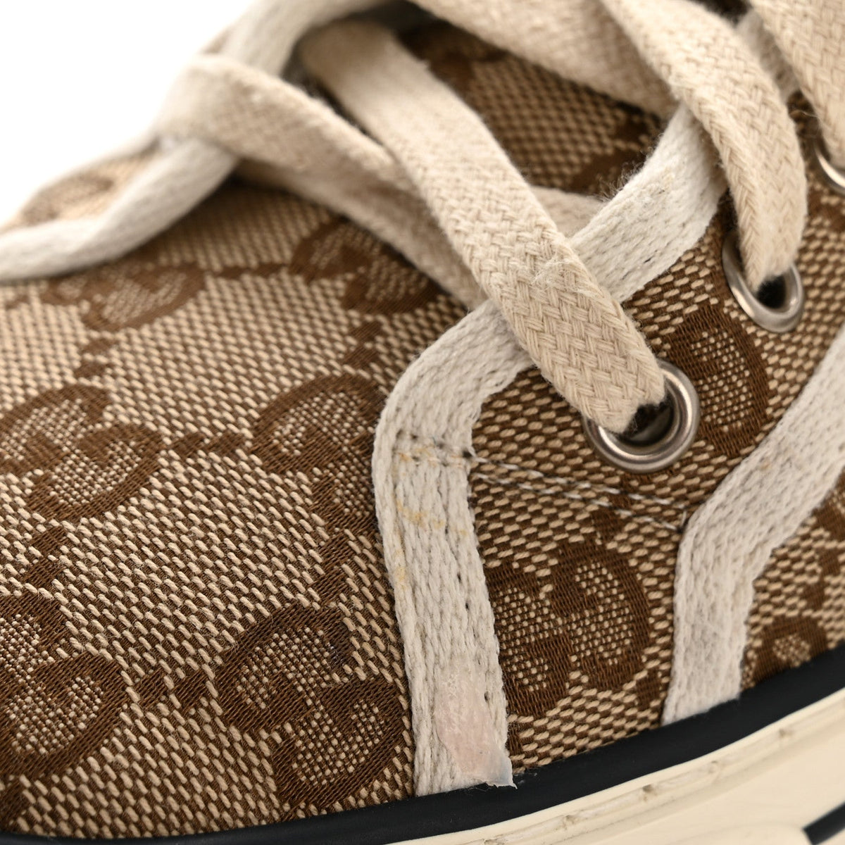 GG Monogram Web Womens 1977 Tennis Sneakers 40.5 Beige Ebony Mystic White