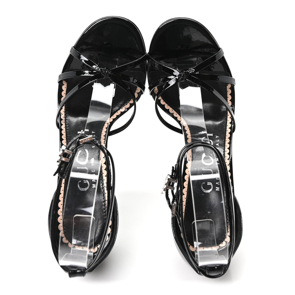 Patent Crystal Double G Ankle Wrap Sandals 37 Red