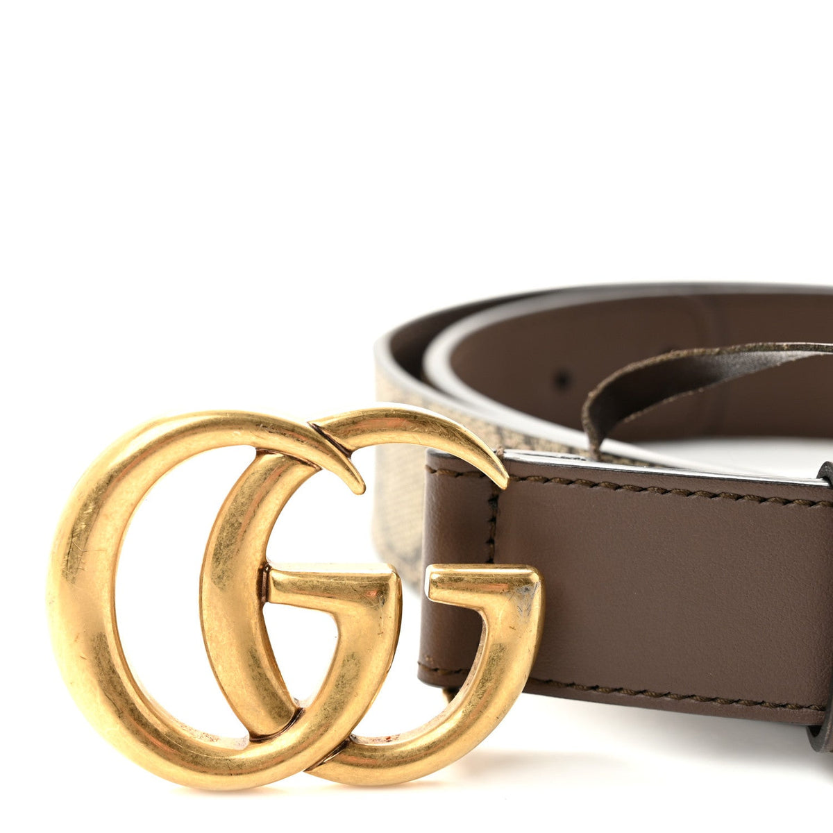 GG Supreme Monogram Matte Plutone Calfskin Double G 30mm Belt 80 32 Beige Ebony New Acero
