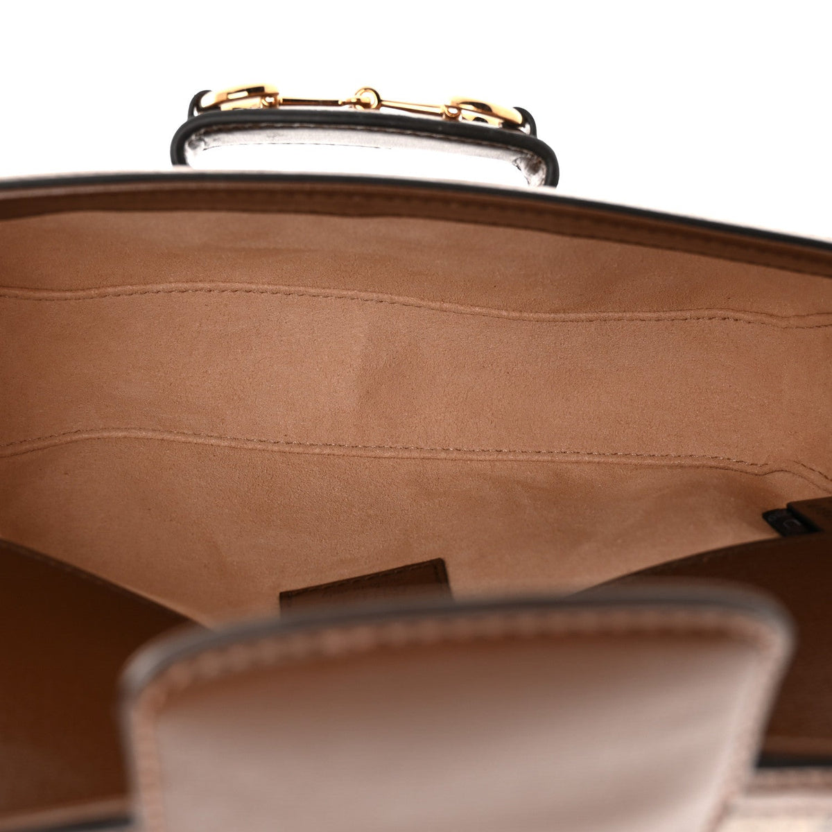 GG Supreme Monogram Small Horsebit 1955 Chain Shoulder Bag Beige Ebony Brown Sugar