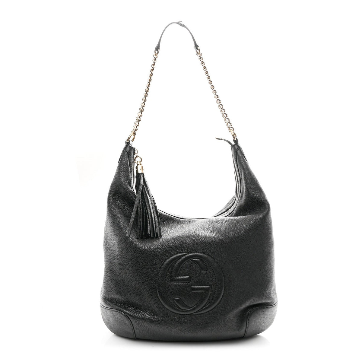 Pebbled Calfskin Medium Soho Chain Hobo Black