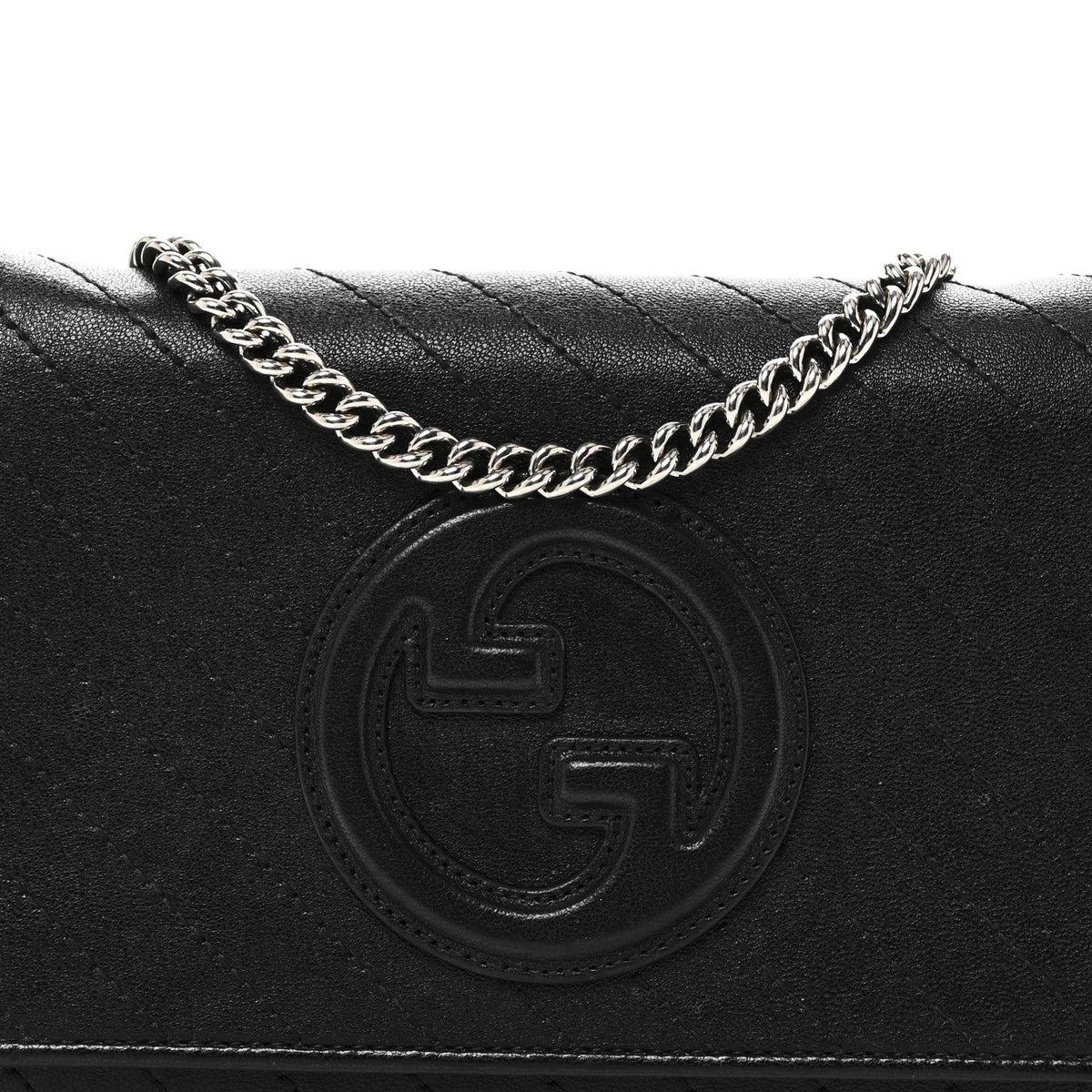 Sakai Be Green Calfskin Diagonal Stitched Blondie Wallet on Chain Black