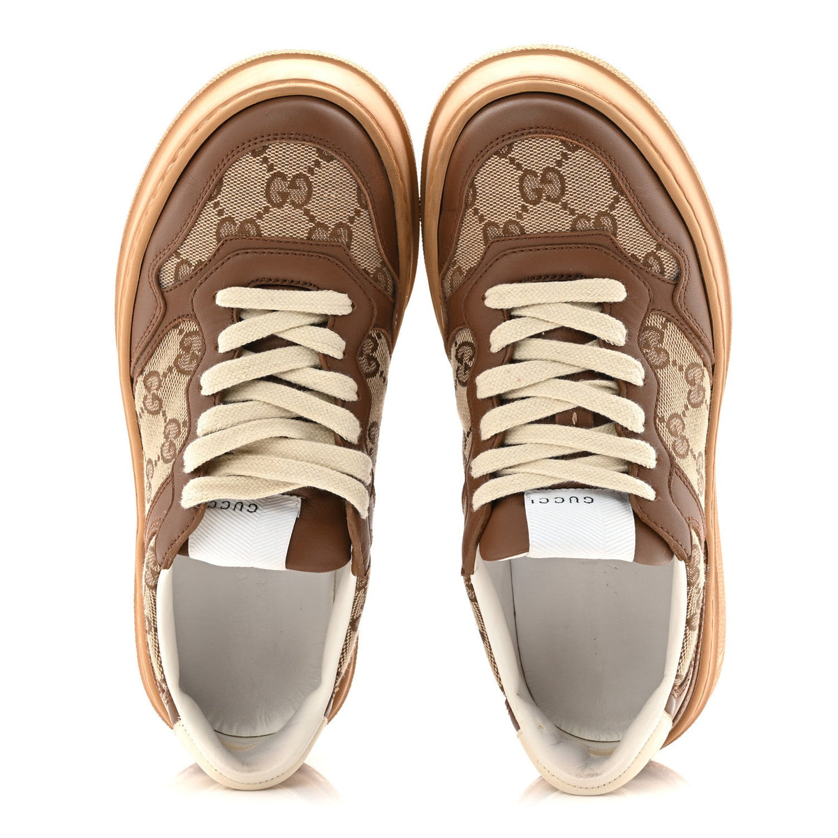 Calfskin GG Monogram Womens Platform 55mm Sneakers 35.5 Hezelnut Beige Ebony Mystic White