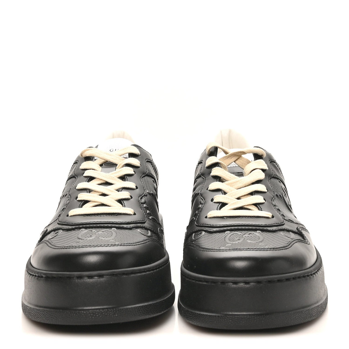 Calfskin GG Tennis Embossed Perforated Mens Interlocking G 55mm Sneakers 11.5 Black